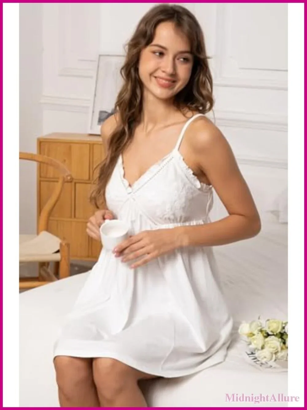 Women's Cotton Spaghetti Strap Babydoll Nightgown Chemise Lace Sleepwear